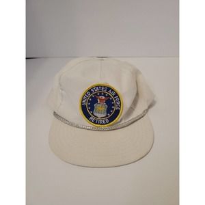 United States Air Force Retired Embroidered Hat Cap Adjustable White Gold Blue